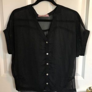 Sheer black short sleeve button down.